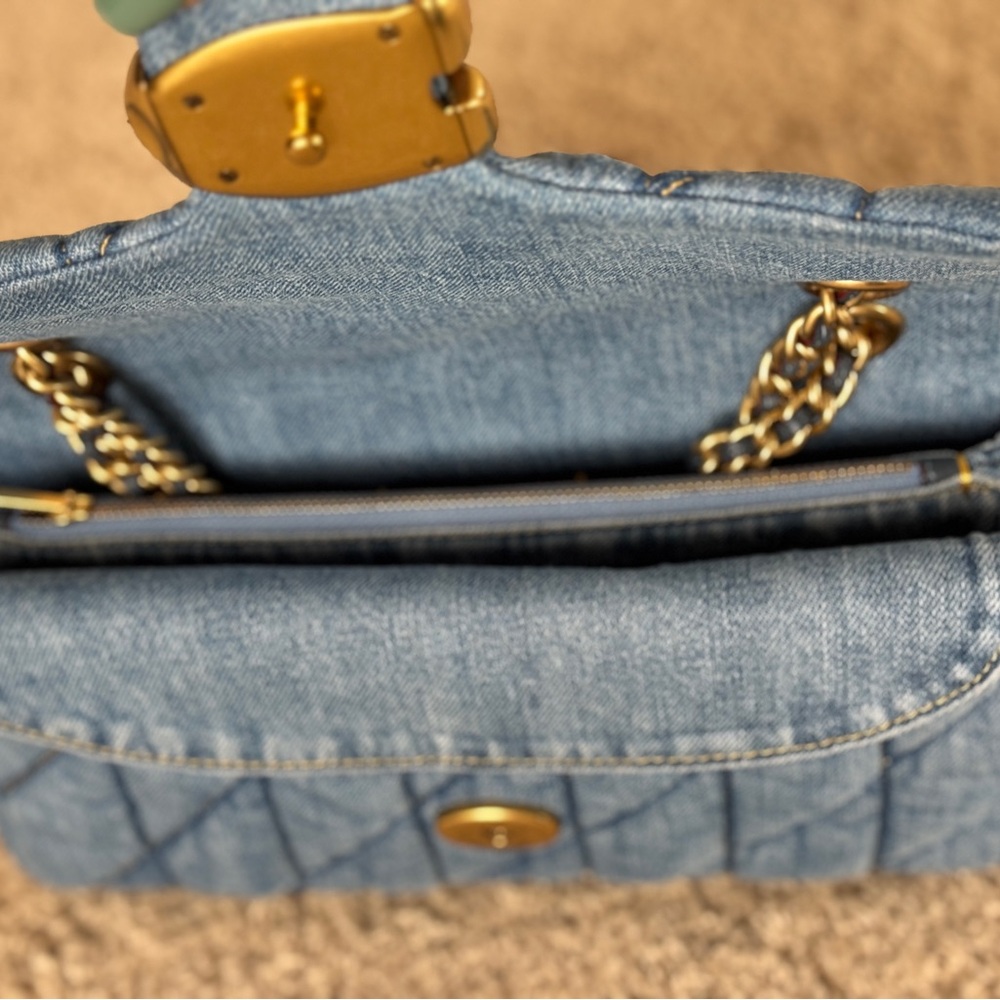 Coach Denim Quilted Tabby Shoulder Bag with Gold Chain - Picture 5 of 6